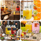 2-Pack 1-Gallon Glass Beverage Dispenser with Stand Stainless Steel Spigot and Ice Tube Leak-Proof Lemonade Water Drink Dispenser for Parties Camping Kitchen