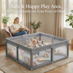 Baby Playpen 50x50 Inch Play Pen for Babies Toddlers Indoor Outdoor Baby Fence Play Yard Breathable Mesh Anti-Fall Safe Activity Center Grey