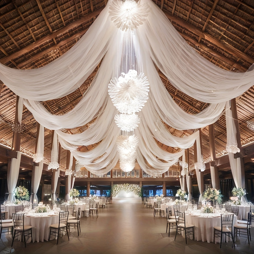 White Chiffon Draping Fabric Roll 32.8Ft - Sheer Arch Curtain for Wedding Ceremony Backdrop, Reception Decor, Bridal Shower, Birthday Party, Lightweight Nylon Drape 39" Wide