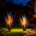 Metal Agave Solar Garden Lights Set of 2 (Large & Small) – Auto Dusk-to-Dawn Outdoor Stake Lights for Lawn, Courtyard, Garden & Patio Decor, 8 Color Options