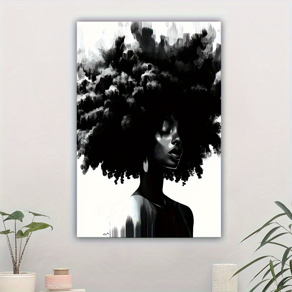 Framed Black & White Abstract Lady Canvas Wall Art Large Farmhouse Orange Halloween Decor – Decorative Painting for Living Room Bedroom, Unique Room Decor Gift, All Saints' Day
