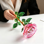 Crystal Rose Decorative Accent Flower Sculpture, Single Stem Glass Rose Home Decor Ornament, Indoor Outdoor Room Decoration, Valentine's Day Christmas Birthday Gift for Her Him – 4 Colors
