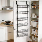 Door-Mounted Metal Storage Rack 6 or 8-Tier, Multi-Room Door-Hanging Organizer Shelf for Kitchen, Living Room, Bedroom, Laundry Room & Bathroom – Black or White
