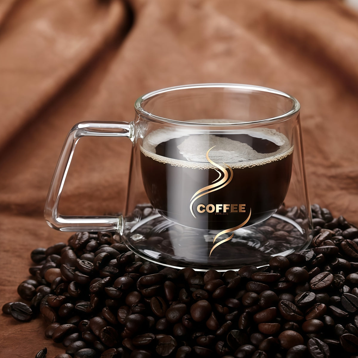 Double Wall Insulated Glass Coffee Cups Set of 4 with Golden Spoons | Transparent Hot Cold Drinkware for Home Office Coffee Shop