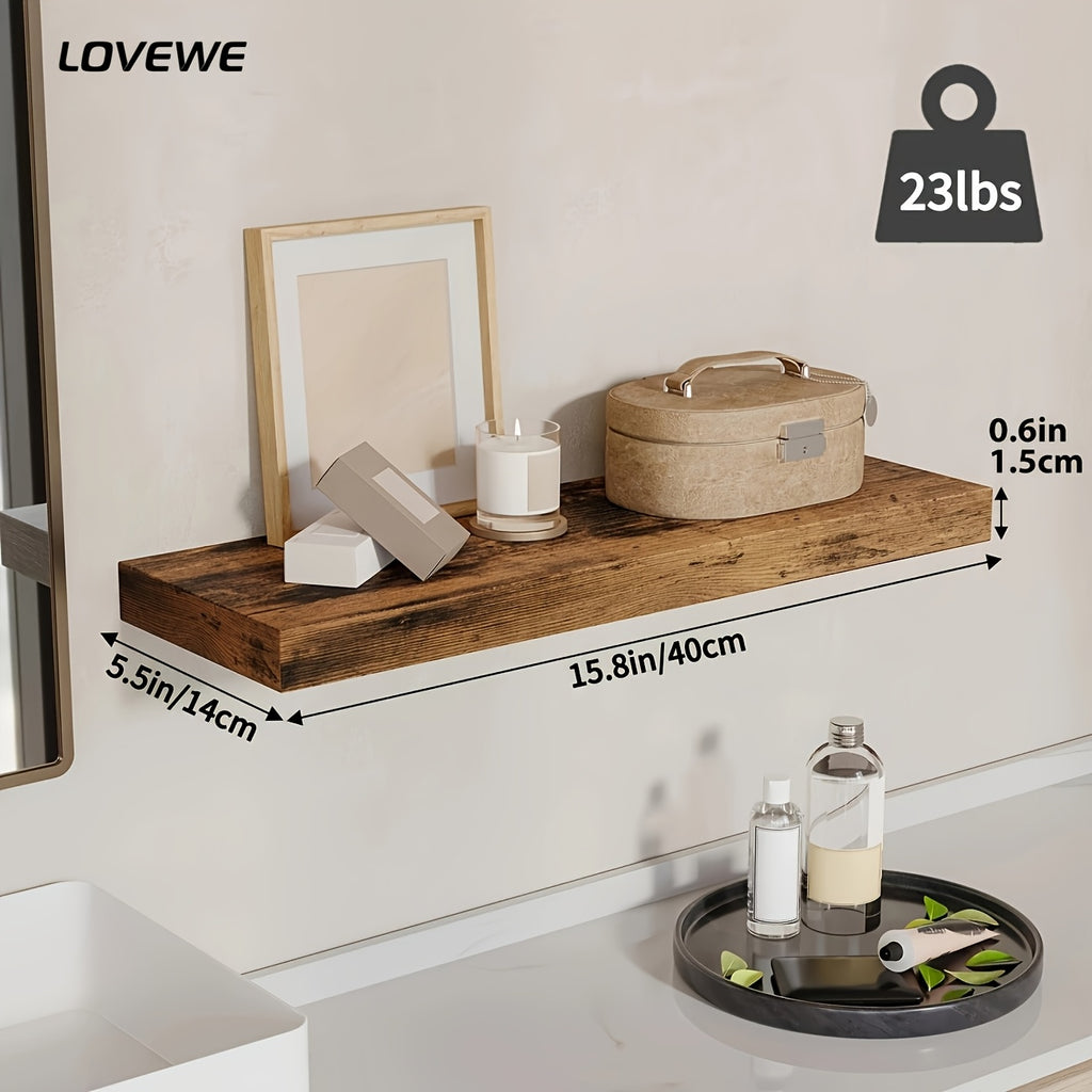Floating Shelves for Wall 4-Pack 15.8 Inch - Brown Wall Mounted Shelf with Invisible Bracket for Bathroom, Living Room, Bedroom, Kitchen & Office Decor