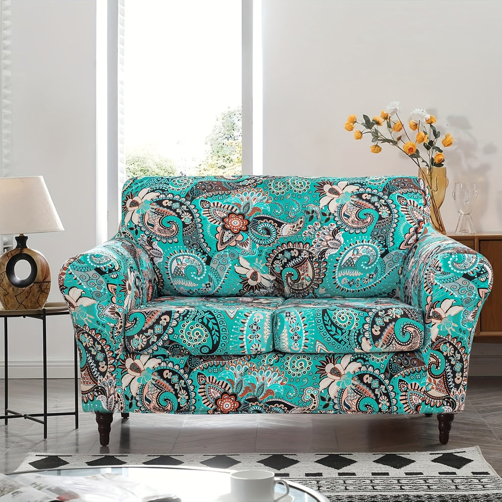 Boho Floral Sofa Slipcover Set with Separate Seat Cushion Covers – Washable Stretch Couch Cover for Armchair Loveseat Sofa, Drawstring Fit, Pet Friendly, 6 Colors