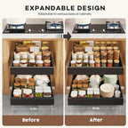 Slide-Out Cabinet Organizer Drawer – Heavy Duty 2 or 4 Drawer, 17" Deep Expandable 12.6"-20.6" Wide, Ultra-Quiet Rails, Anti-Rust Carbon Steel, Adhesive or Drill Mount for Kitchen, Bathroom & Garage