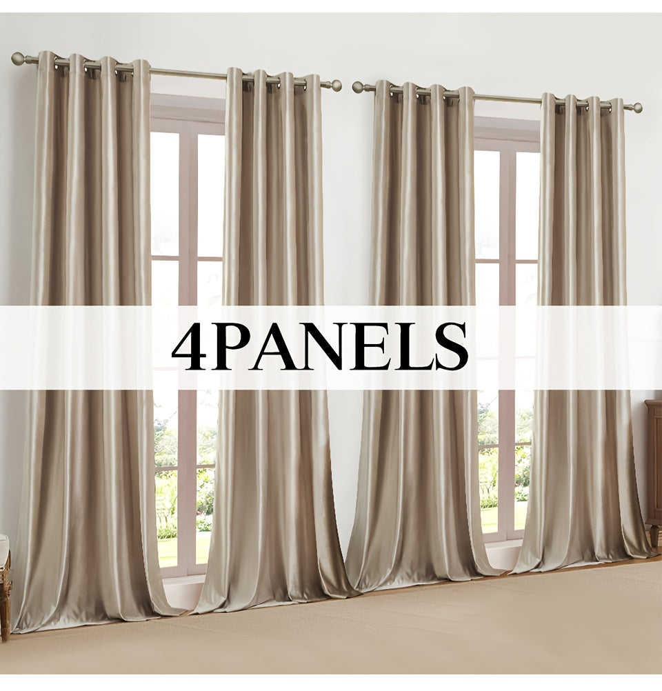 Velvet Grommet Curtains 4 Panels – Room Darkening Thermal Flannel Drapes for Living Room & Bedroom, Luxury Soft Window Panels, 52"W Multiple Lengths, Golden Hot Pink Champagne Taupe