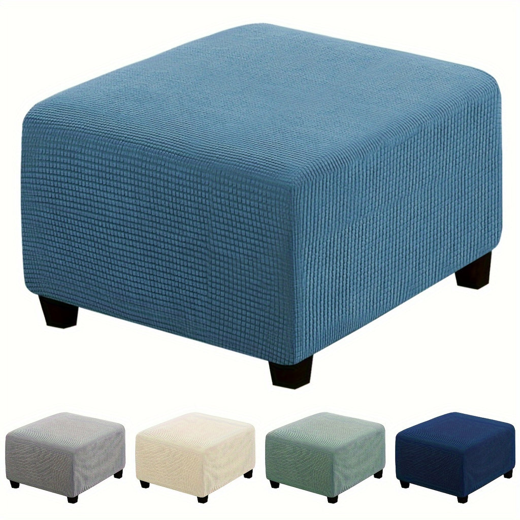 Stretch Ottoman Footstool Cover Elastic Square Slipcover – Grip Polyester Stretch Protector with Elastic-Band Closure, Machine Washable Footstool Cover for Home & Office, 1pc