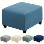 Stretch Ottoman Footstool Cover Elastic Square Slipcover – Grip Polyester Stretch Protector with Elastic-Band Closure, Machine Washable Footstool Cover for Home & Office, 1pc