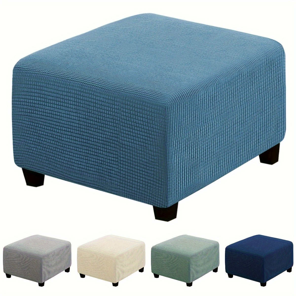 Stretch Ottoman Footstool Cover Elastic Square Slipcover – Grip Polyester Stretch Protector with Elastic-Band Closure, Machine Washable Footstool Cover for Home & Office, 1pc