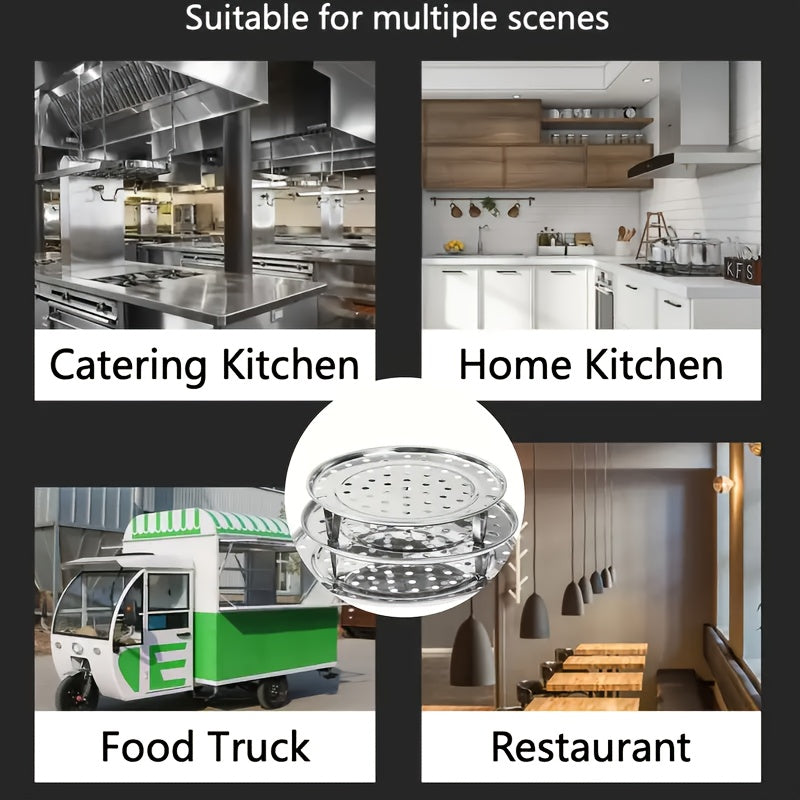 Stainless Steel Steamer Rack Set 3 Piece Multi-Layer Round Insert with Can Holder Fits Standard Pots for Home Kitchen Steam Cooking