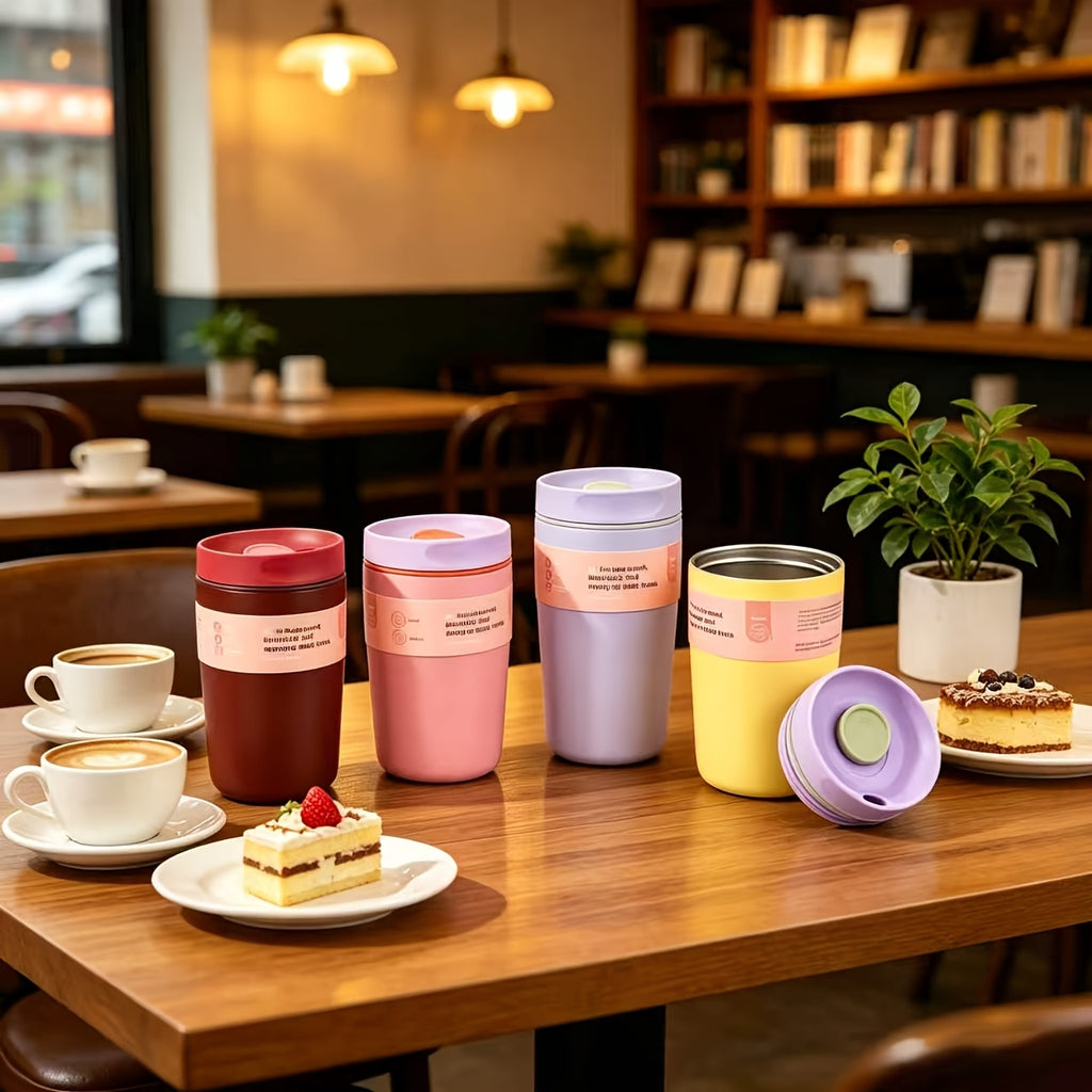 Vacuum Insulated Coffee Travel Cup 350ml 11.83oz - 304 Stainless Steel Double-Wall Flask with Push Lid & Direct Drinking Spout for Office, Travel & Outdoor, 4 Colors