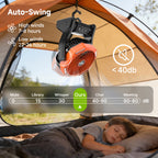 Camping Fan 20000mAh Battery LED Light 4-Speed Brushless Motor 180 Degree Oscillation 22-26H Runtime Portable Rechargeable Outdoor Fan for Camping Hiking Picnic Emergency Power Outage Green
