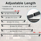 Adjustable Industrial Black Pipe Curtain Rod 1 Inch Wrap-Around with Brackets, Indoor Outdoor Patio Room Divider, 4 Sizes 28-45in to 28-84in