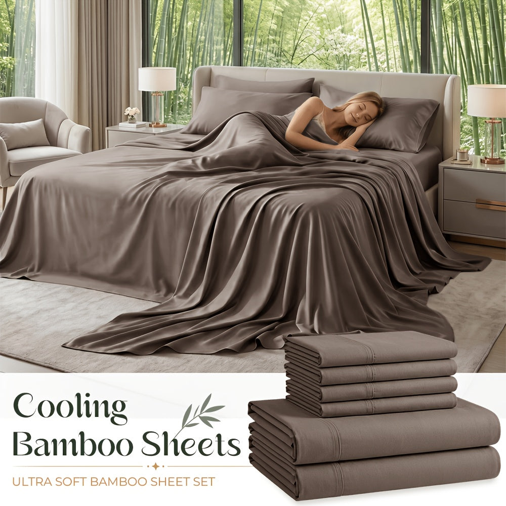 Cooling Bamboo Sheet Sets Deep Pocket 16 Inch Moisture-Wicking Breathable Soft 1800 Thread Count Fitted Sheet Twin Full Queen King All Season