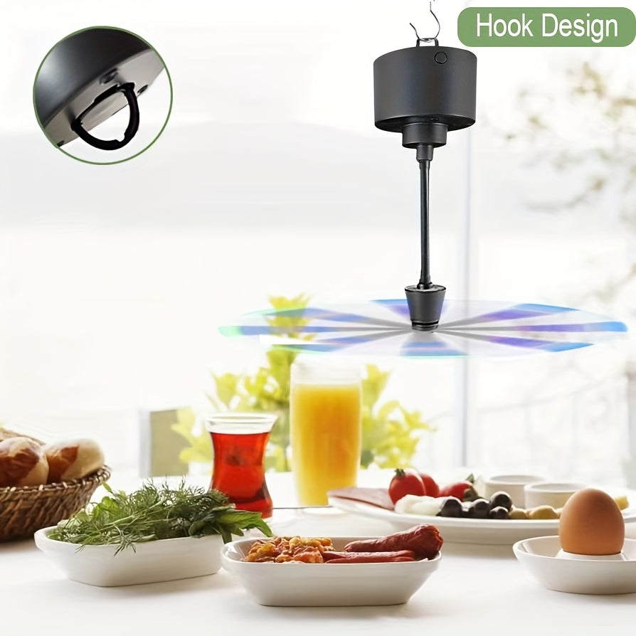 Food Guard Fly Repellent Fan 2-Pack Tabletop Holographic Blade Fly Fan with Ambient Light Battery Powered Foldable Portable for Picnic BBQ Party Camping Outdoor Indoor