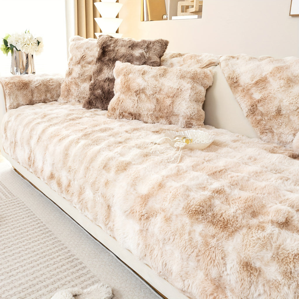 Faux Lamb Fluffy Sofa Cover Modern Gradient – Thick Plush Pet-Friendly Polyester Sofa Protector, Machine Washable 450-500g Fabric for Single, Double, Triple & Combination Sofas