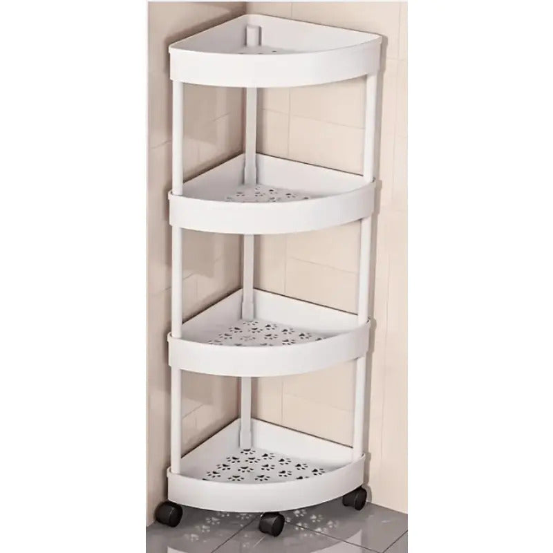 Rotating Corner Shelf for Bathroom – Fan-Shaped 3-Tier 90° Space-Saving Storage Rack with Hollow Drainage | Thickened Plastic Corner Organizer for Kitchen, Bedroom & Living Room | White & Black