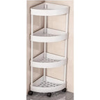 Rotating Corner Shelf for Bathroom – Fan-Shaped 3-Tier 90° Space-Saving Storage Rack with Hollow Drainage | Thickened Plastic Corner Organizer for Kitchen, Bedroom & Living Room | White & Black