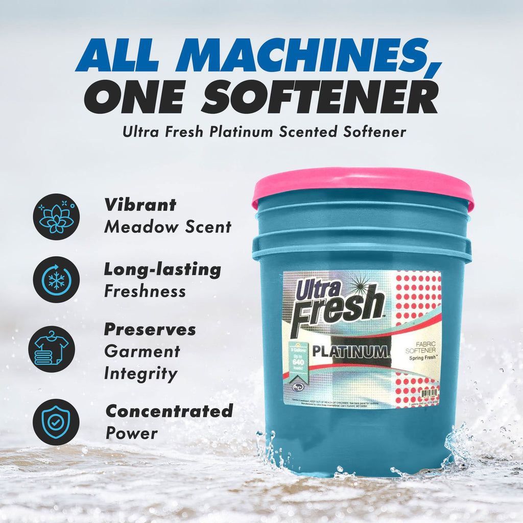 Ultra Fresh 6X Concentrated Liquid Laundry Detergent 5 Gallon with Pump, Up to 640 Loads HE Compatible All Machine Types, No Phosphates No Bleach, 4 Scent Options