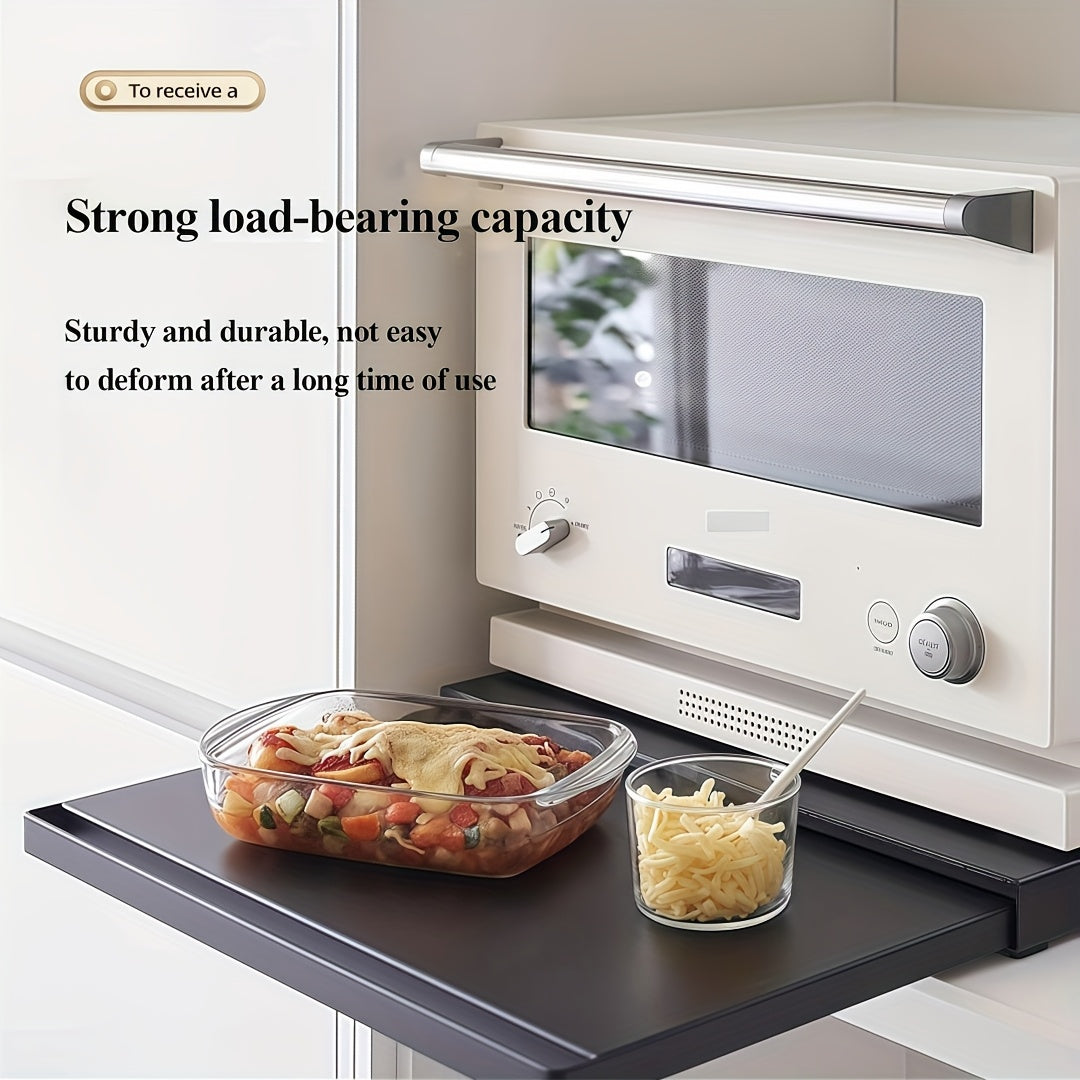 Adjustable Metal Pull-Out Rack Organizer for Microwave - Countertop Shelf for Air Fryer, Oven and Rice Cooker with Hanging Shelf and Drawer Storage - Space-Saving Coffee Station Kitchen Appliance Stand