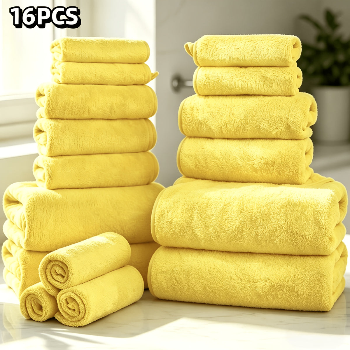 16-Piece Ultra-Soft Coral Fleece Bath Towel Set – 4 Bath Towels, 6 Hand Towels & 6 Washcloths | Quick-Dry, Highly Absorbent | Home, Hotel & Spa