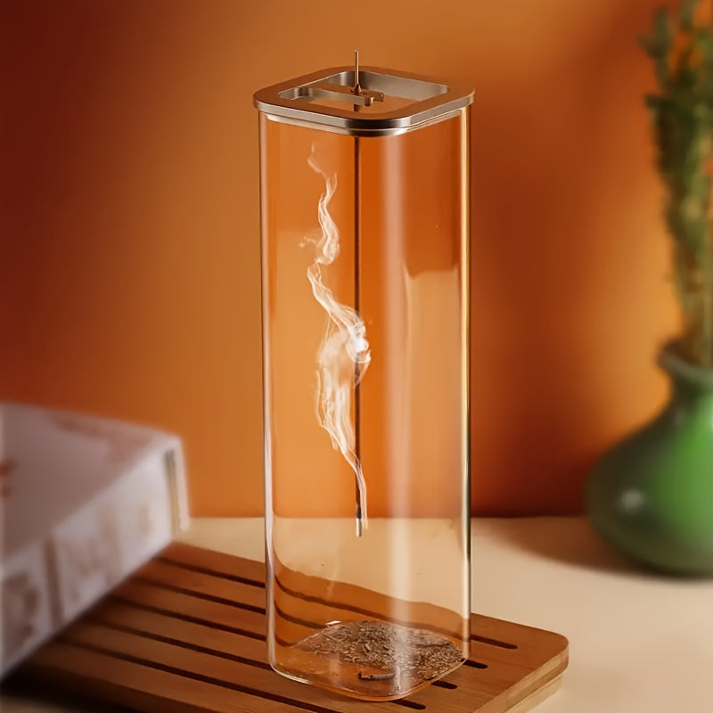 Glass Incense Holder with Sturdy Metal Base, Minimalist Incense Stick Holder for Meditation, Yoga & Spa, Elegant Home Decor Accent, Fits 0.1–0.4 Inch Sticks, Christmas Gift
