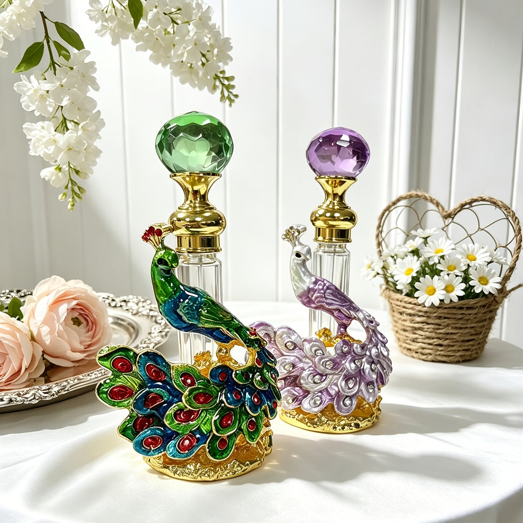Peacock Perfume Bottle Refillable Vintage Cubic 0.14oz | Portable Decorative Essential Oil Dispenser Bottle for Travel, Holiday, Vanity Decor, Gift for Girls, Empty Bottle Only