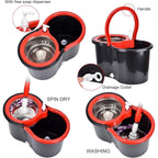 360° Spin Mop and Bucket Set with Wringer – Stainless Steel Extended Handle Spinning Mop Bucket System with 4 Microfiber Mop Refills for Hardwood Tile & Laminate Floor Cleaning