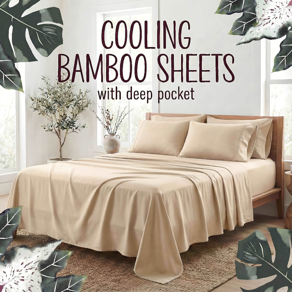 Bamboo Fiber 4-Piece Bedding Set Hypoallergenic Temperature Regulating Deep Pocket - Wrinkle Free All Season Bed Set Twin Full Queen King 12 Colors
