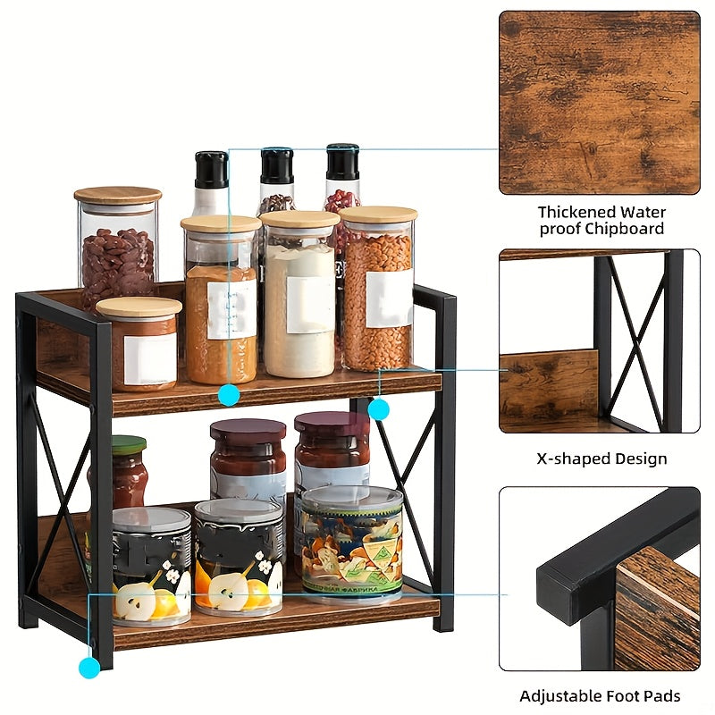 Countertop Spice Rack Organizer with Coffee Pod Holder – Metal Kitchen Seasoning Storage Rack for Counter, Powder-Coated Bathroom Cosmetics Organizer