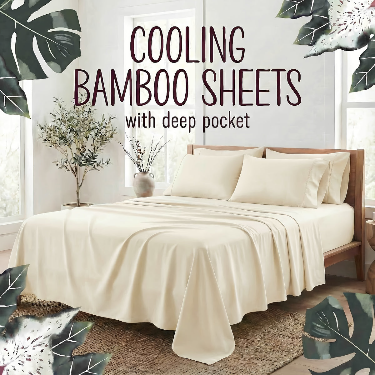 Bamboo Fiber 4-Piece Bedding Set Hypoallergenic Temperature Regulating Deep Pocket - Wrinkle Free All Season Bed Set Twin Full Queen King 12 Colors