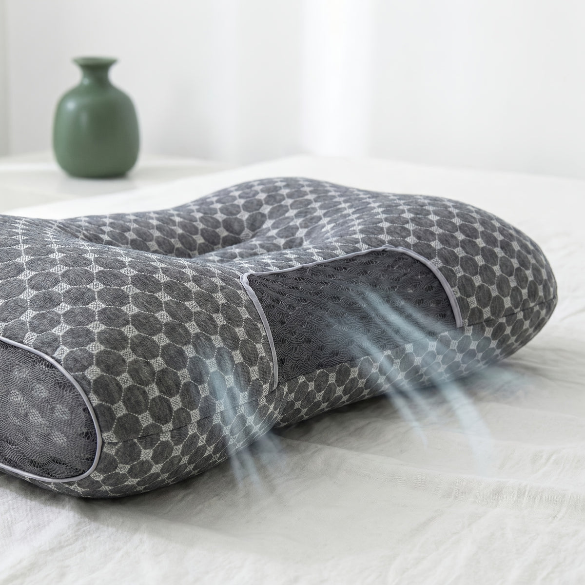 Ergonomic Neck Pillow 2-Pack with 3D Honeycomb Mesh Surface, Breathable Cooling Anti-Sweat Sleep Pillow, Soft Supportive Cushioning for Side and Back Sleepers