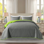 Patchwork Quilt Set 3-Piece Boho Reversible Coverlet Queen King Size Soft Lightweight Bedspread with 2 Pillow Shams All-Season Floral Stripes Bedroom Decor
