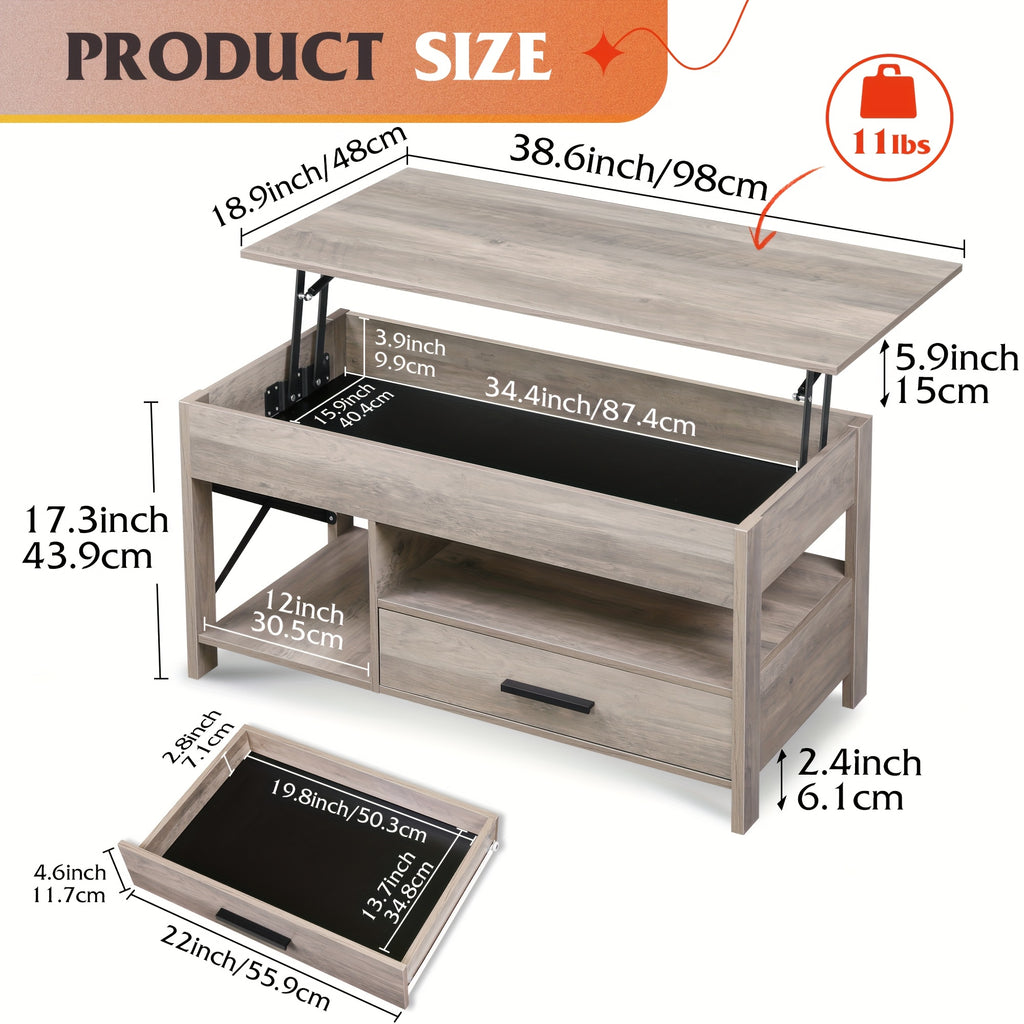 Lift Top Coffee Table with Storage Drawers & Hidden Compartment – Modern Wood Living Room Center Table, Space-Saving Multifunctional Design, 5 Colors