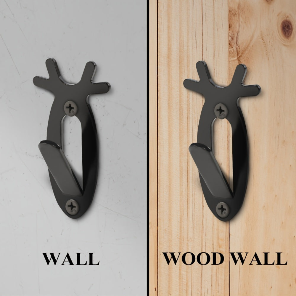 Deer Head Wall Hooks Set of 5 - Retro Antler-Style Heavy-Duty Metal Decorative Hooks for Coats, Hats & Towels, Holds 20 lbs, Easy Install, Hardware Included - Bathroom, Bedroom & Entryway Decor