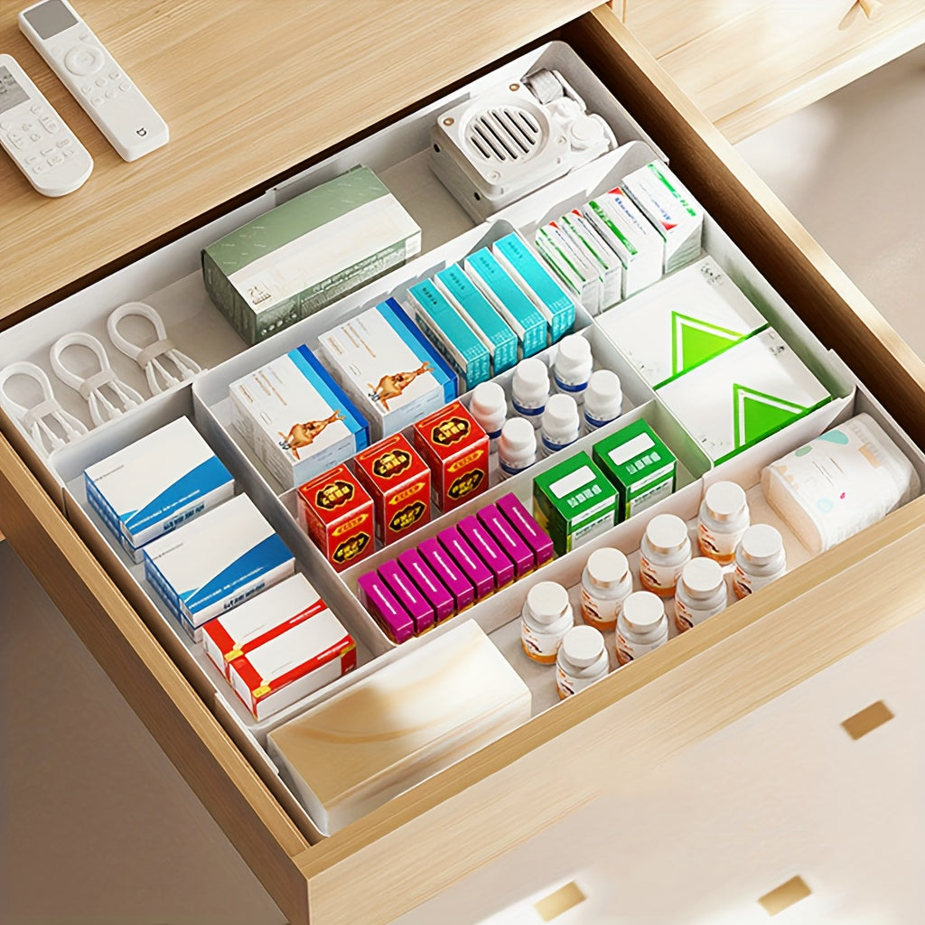 Expandable Kitchen Utensil Drawer Organizer Tray with Adjustable Dividers – Multiple Compartments for Forks, Spoons, Knives & Chopsticks, Durable Plastic, Extra Large 4-Direction Extension for Home Kitchen