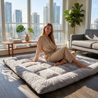 Foldable Sofa Mattress Soft Gray Floor Bed for Bedroom Dormitory Hotel – Twin Queen King Sizes, Skin-Friendly Sleep Aid