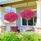 UV-Resistant Artificial Hanging Flowers with Container – Fake Petunia Hanging Plants in 6 Colors, Realistic Faux Blooms for Outdoor Garden, Patio, Porch, Balcony Railing, Wedding & Mother’s Day Decor
