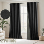 Faux Linen Blackout Curtains 2 Panels for Bedroom & Living Room – 100% Blackout, Back Tab & Rod Pocket, Thermal Insulated Farmhouse Drapes