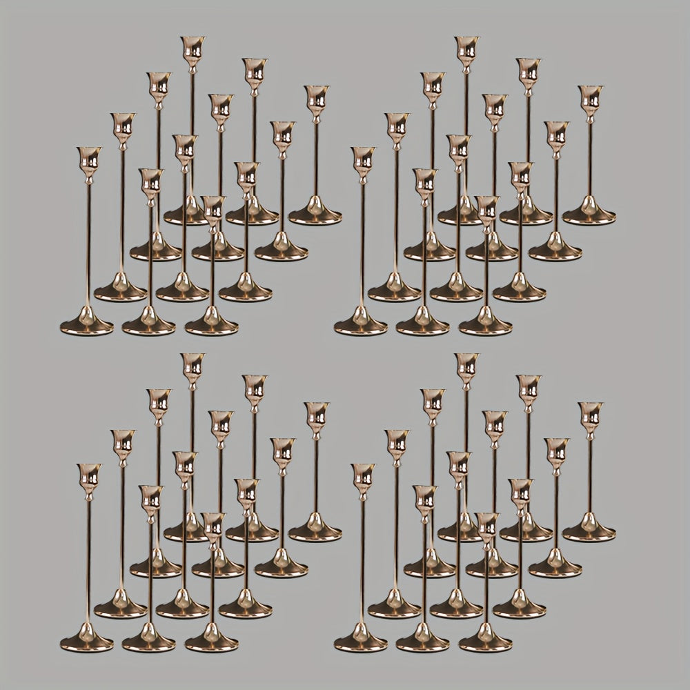 Copper Taper Candle Holders Set 30/36/48 Pcs Retro Minimalist Candlestick for Dining Table Wedding Birthday Christmas Fireplace Home Decor