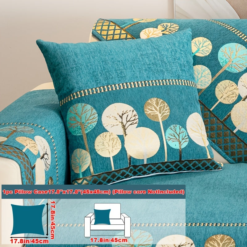 Bohemian Embroidered Sofa Cushion Cover Geometric Tree Leaf Design Pet Friendly Elegant Blue Gold for Living Room Bedroom Office All Sofa Sizes