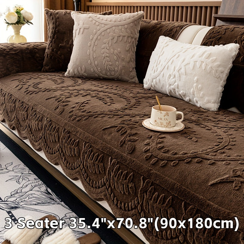 Faux Rabbit Fur Sofa Cover Thick Winter Warm Couch Protector Non-Slip Machine Washable Pet-Friendly Floral Sofa Slipcover for 1 2 3 4 Seater Living Room Bedroom