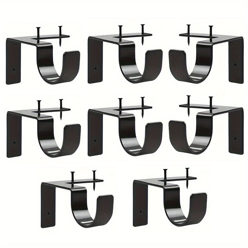 No-Drill Black Curtain Rod Brackets – Heavy Duty Screwless Steel Holders, Adjustable, Holds 20 lbs | Set of 4, 8, or 12 | Nuvia Haven
