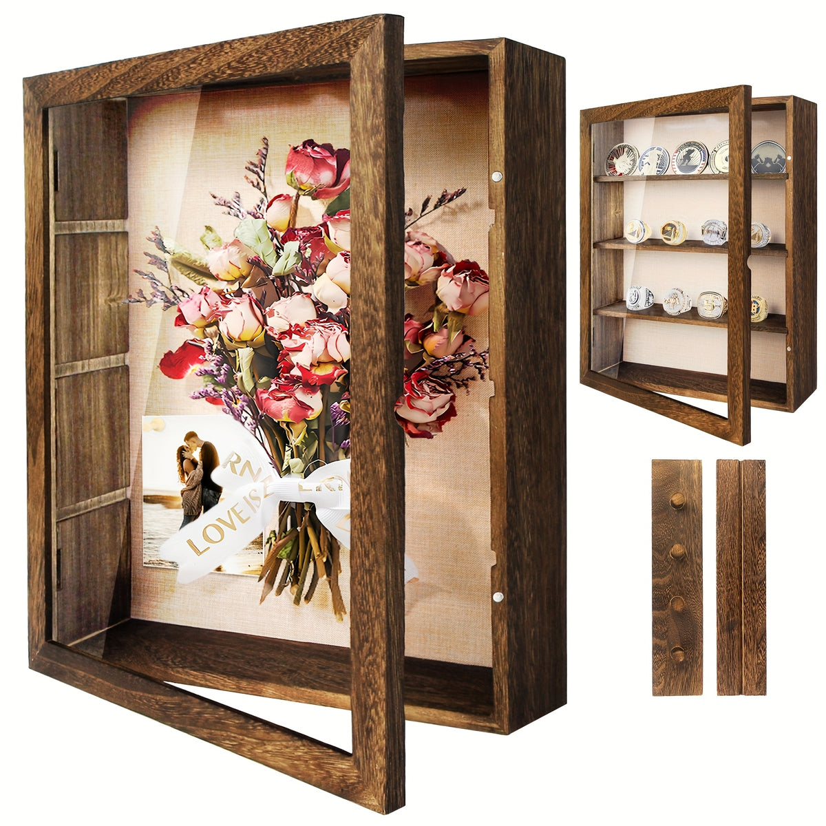 11x14 Large Shadow Box Display Frame with 4 Removable Shelves – Country Memory Box for Medals, Coins, Photos, Championship Rings, Flowers, Pins & Keepsakes Collection