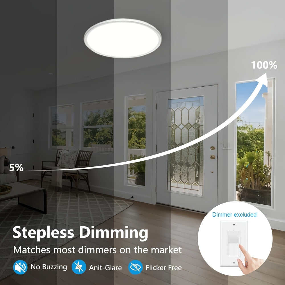 LED Flush Mount Ceiling Light 12 Inch 5CCT Dimmable – 22W 2400LM Modern Round Flat Panel Light for Bedroom, Living Room & Dining Room, 2/4/6 Pack