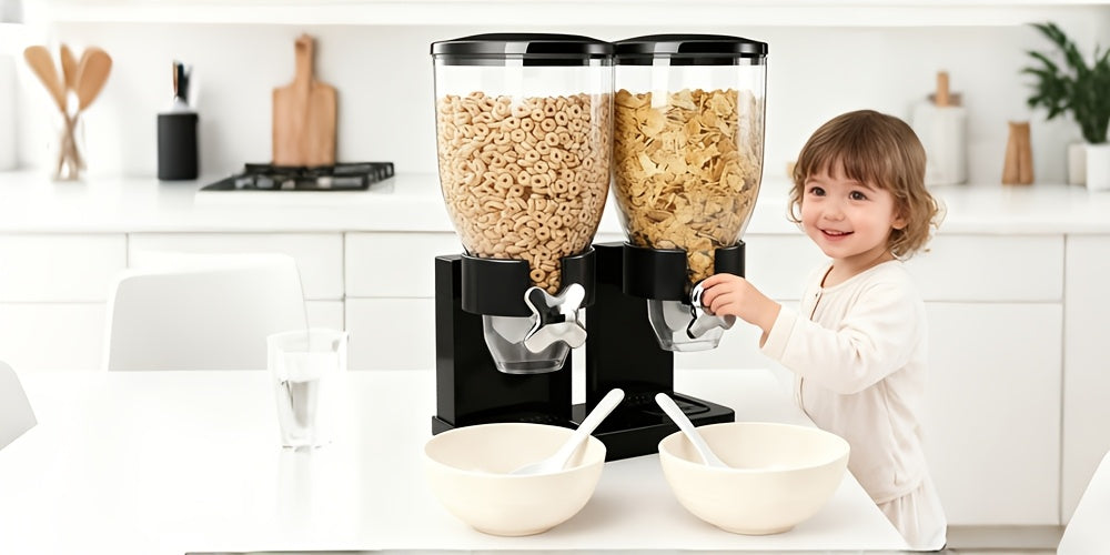 Dry Food & Candy Dispenser with Spoon, Bowl & Lid – 17.5oz Countertop Snack Organizer for Pantry, Oatmeal, Nuts, Granola & Treats