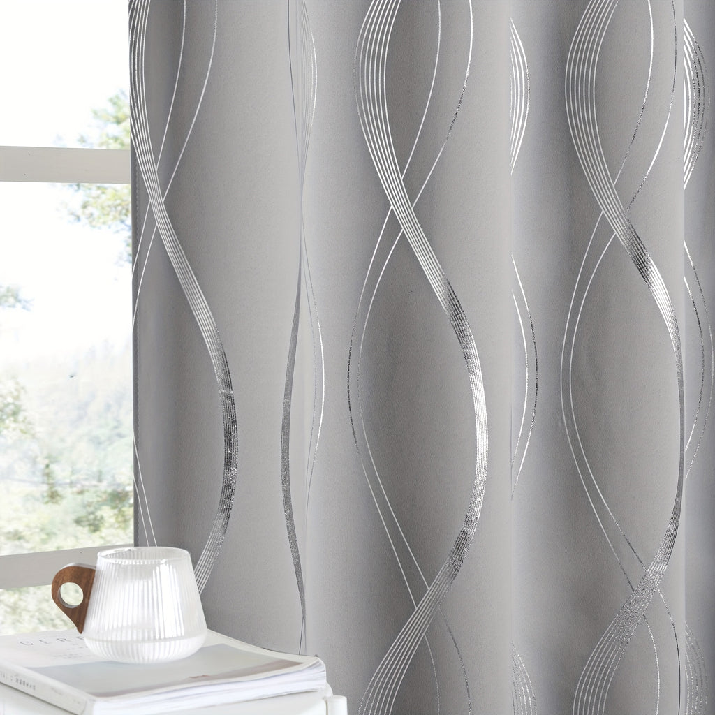 Blackout Curtains 2 Panels Set Grommet Top Thermal Insulated – Noise Reducing Wave Foil Print Drapes Bedroom Living Room Patio Sliding Door
