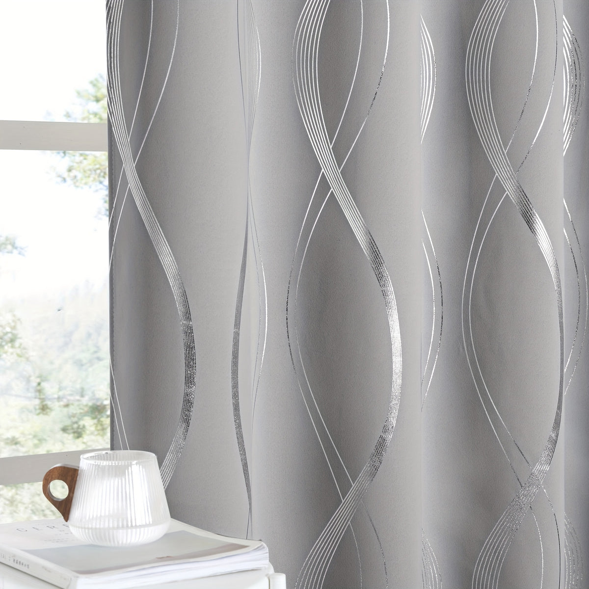Blackout Curtains 2 Panels Set Grommet Top Thermal Insulated – Noise Reducing Wave Foil Print Drapes Bedroom Living Room Patio Sliding Door